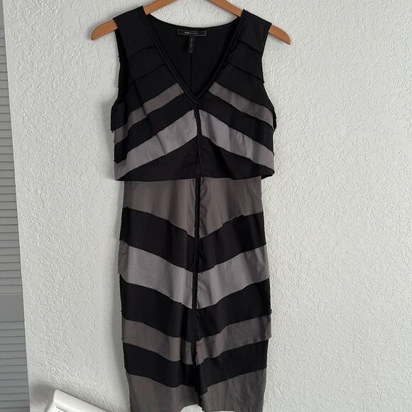 BCBGMaxAzria Andrea Black Grey Layered Dress Y2K 80s 90s Stretchy Sleeveless - Picture 1 of 7